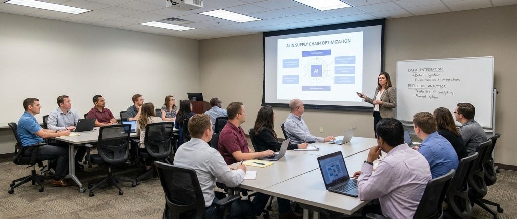 Scoping and design - team collaborating on supply chain whiteboard